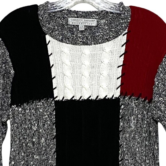 Vintage Carolyn Taylor Crew Neck Sweater Womens M Patchwork Preppy Whimsygoth - Picture 2 of 6